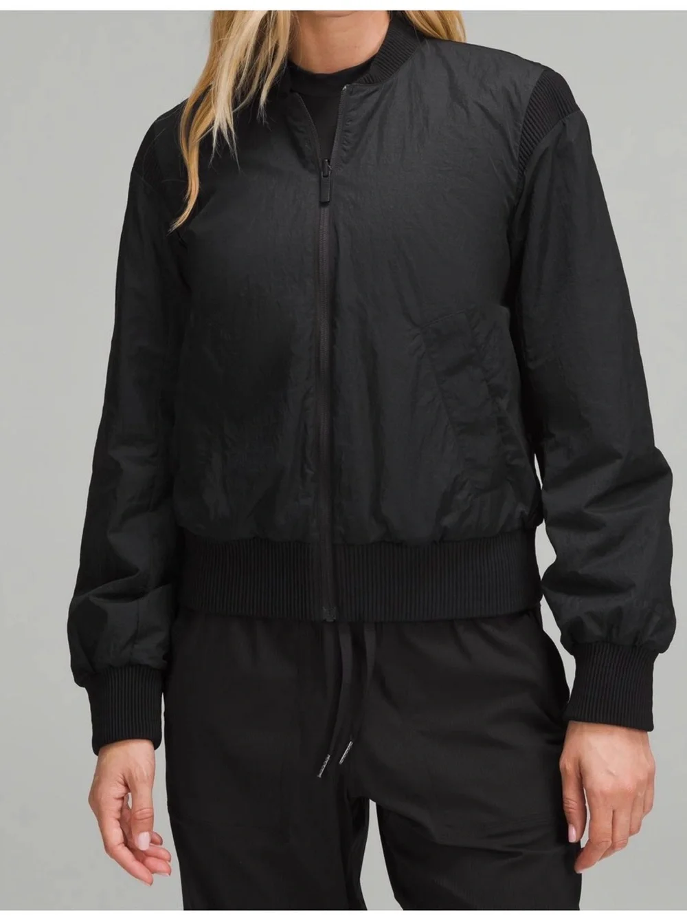 Lululemon Womens Black Bomber Jacket - Lightweight Zip Front